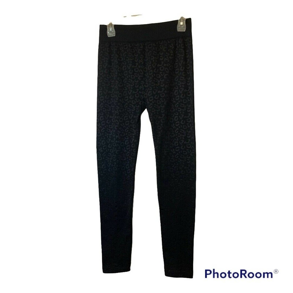 8 OF HEARTS Womens Plus Size Fleece Lined CHEETAH Leggings Warm BLACK 1X 2X